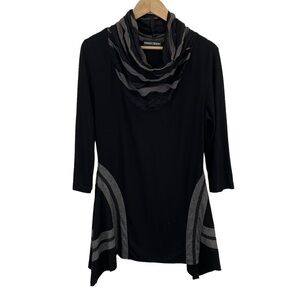 Paolo Tricot Lagenlook Tunic Top Dress Womens M Black Cowl Neck Artsy Slouchy